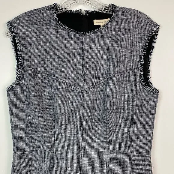 Rebecca Taylor Women's Sleeveless Slub Twill Dress Black and White Size 8 - Picture 3 of 11